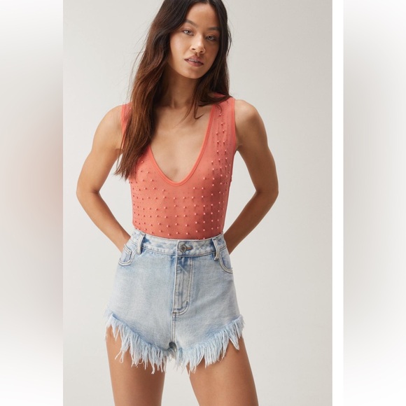 Nasty Gal Tops - NWT NASTYGAL- Diamante Beaded Mesh bodysuit size M/L